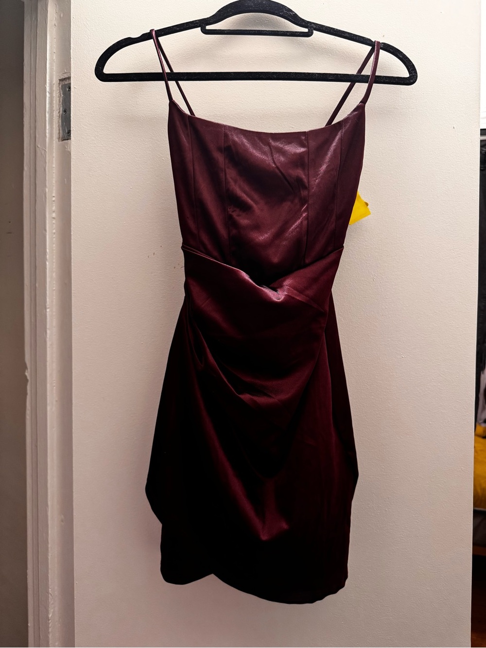 Windsor Wine Satin Mini Dress with Draped Front